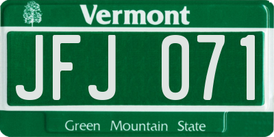 VT license plate JFJ071