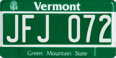 VT license plate JFJ072