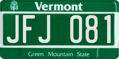 VT license plate JFJ081