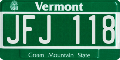 VT license plate JFJ118