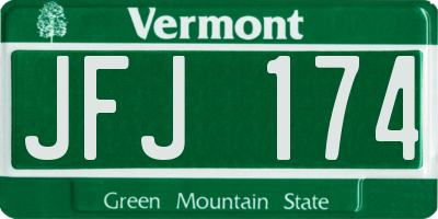 VT license plate JFJ174