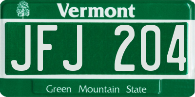 VT license plate JFJ204