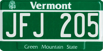 VT license plate JFJ205