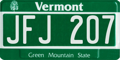 VT license plate JFJ207