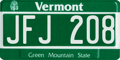 VT license plate JFJ208