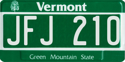 VT license plate JFJ210