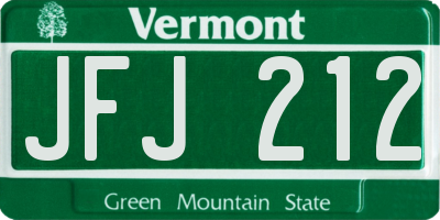VT license plate JFJ212