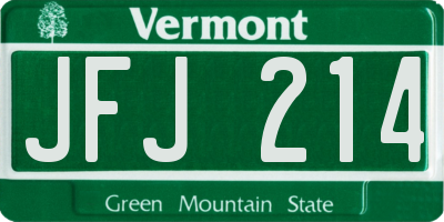 VT license plate JFJ214