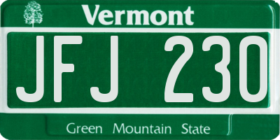 VT license plate JFJ230