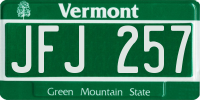 VT license plate JFJ257