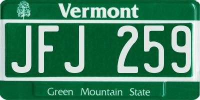 VT license plate JFJ259