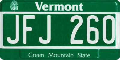 VT license plate JFJ260