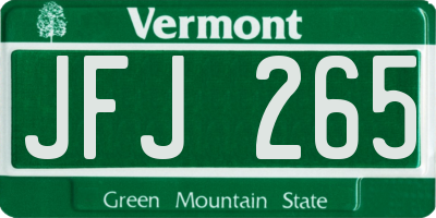 VT license plate JFJ265