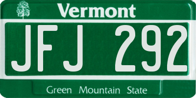 VT license plate JFJ292