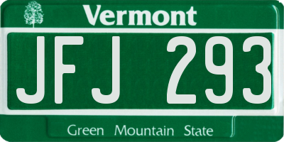 VT license plate JFJ293