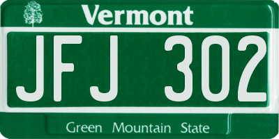 VT license plate JFJ302