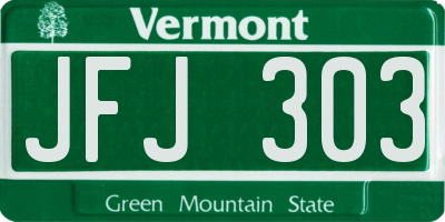 VT license plate JFJ303