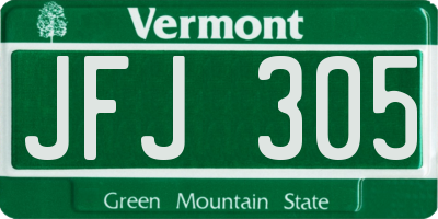 VT license plate JFJ305