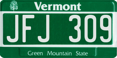 VT license plate JFJ309