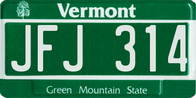 VT license plate JFJ314