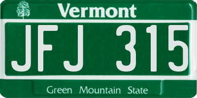 VT license plate JFJ315