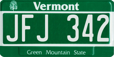 VT license plate JFJ342