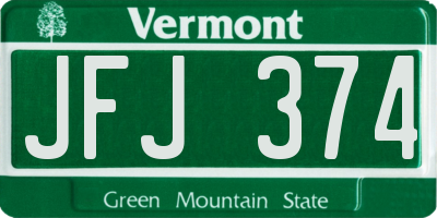 VT license plate JFJ374