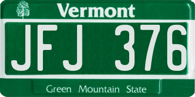 VT license plate JFJ376