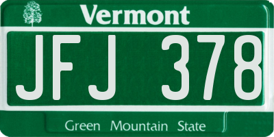 VT license plate JFJ378