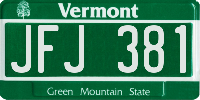 VT license plate JFJ381