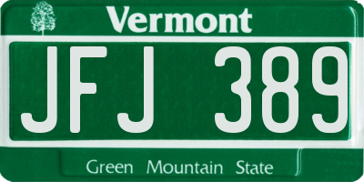 VT license plate JFJ389