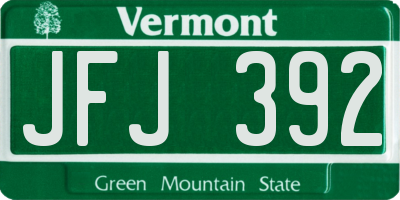 VT license plate JFJ392