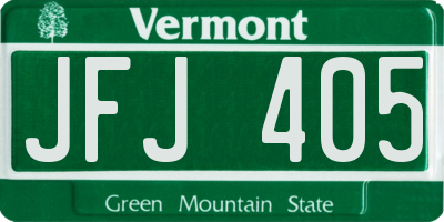 VT license plate JFJ405
