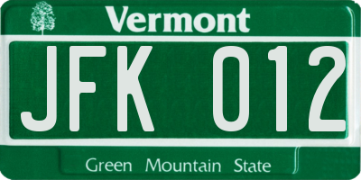VT license plate JFK012