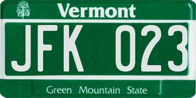 VT license plate JFK023