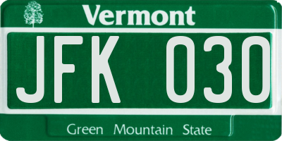 VT license plate JFK030