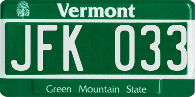 VT license plate JFK033