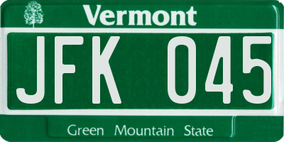 VT license plate JFK045