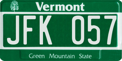 VT license plate JFK057