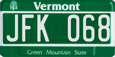 VT license plate JFK068