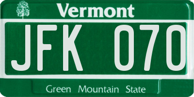 VT license plate JFK070