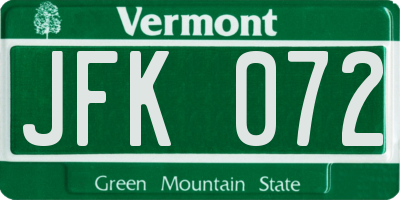 VT license plate JFK072
