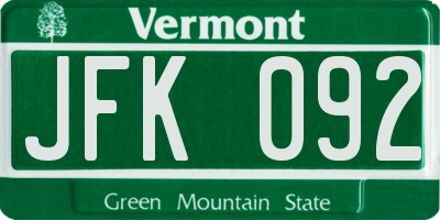VT license plate JFK092