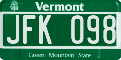 VT license plate JFK098