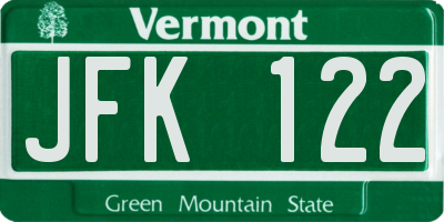 VT license plate JFK122