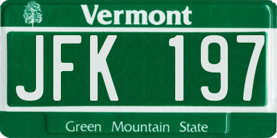 VT license plate JFK197