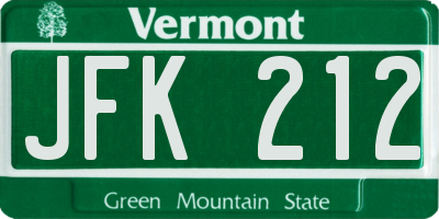 VT license plate JFK212