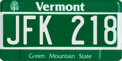 VT license plate JFK218