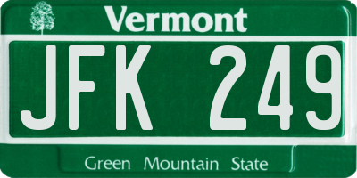 VT license plate JFK249