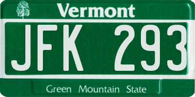 VT license plate JFK293